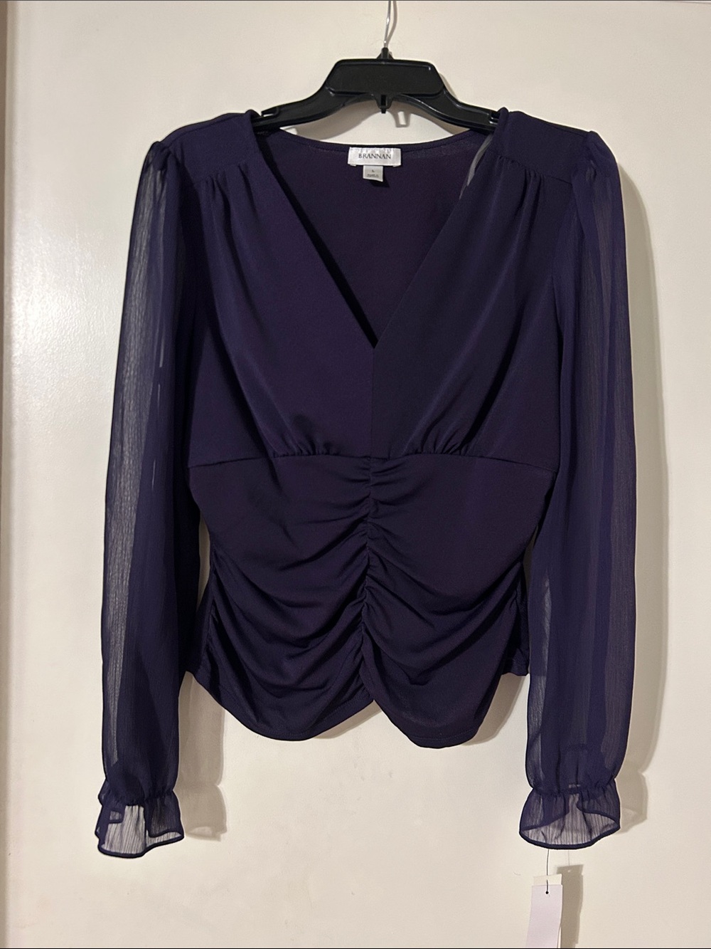 Brannan Deep Plum V-Neck Ruched Blouse
